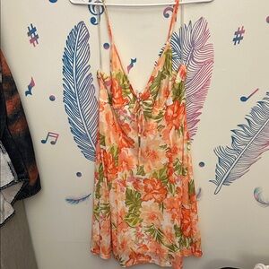 Floral Slip Mini Dress in Coral & Green